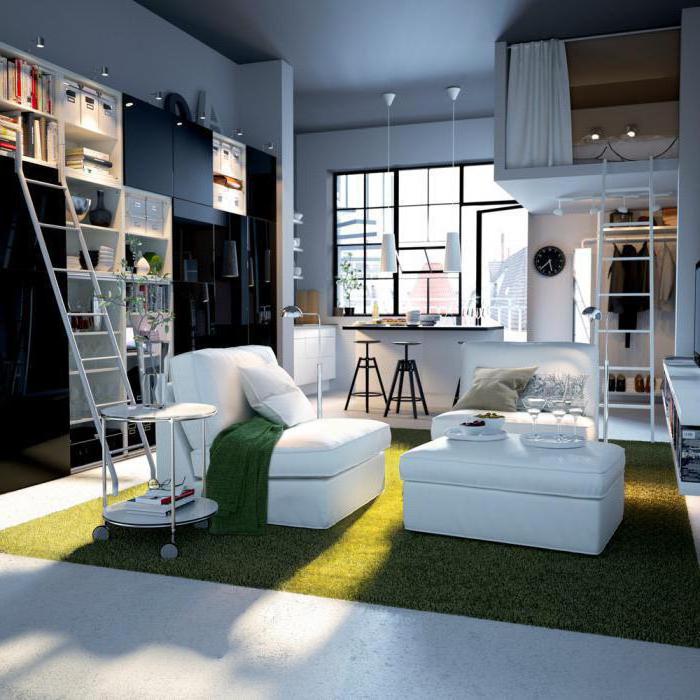 Vieno kambario apartamentų dizainas: kambario zonavimo pertvara, baldai, vaikų kampelis