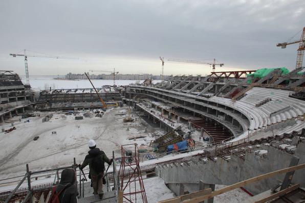 Kai jie atidaro stadioną ant Krestovsky salos Sankt Peterburge